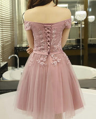 Dark Pink Tulle Off Shoulder Short Formal Dress, Bridesmaid Dresses for Pink Weddings, Pink Party Dress