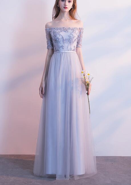 Grey Short Tulle Long Bridesmaid Dresses, Elegant Simple Bridesmaid Dress, Formal Dress