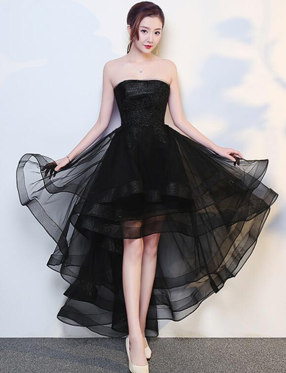 Unique design High Low Tulle Black Strapless Retract Your Waist Homecoming Dress main image 1