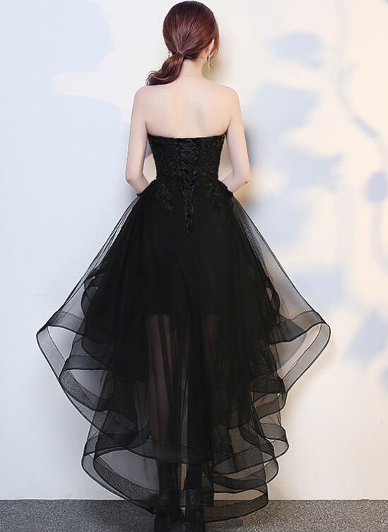 Black High Low Tulle and Applique Fashion Homecoming Dresses, Black Party Dress, Tulle Party Dress