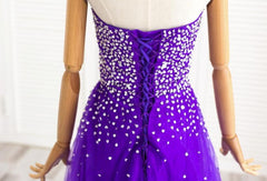 Dark Purple Beaded Tulle Long Tulle Party Dress, Gorgeous Formal Dress for Party