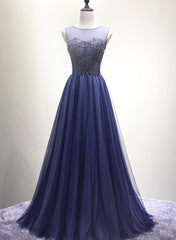 Navy Blue New Style Floor Length Formal Dress, Pretty Party Dress , Long Formal Dresses