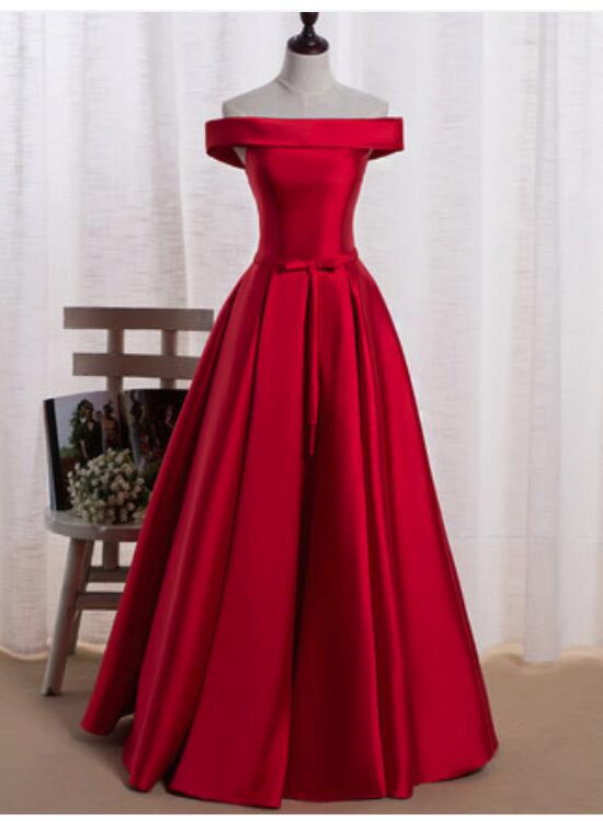 Red Satin Off Shoulder Gorgeous Party Dress, Red Party Dress, Red Formal Dress