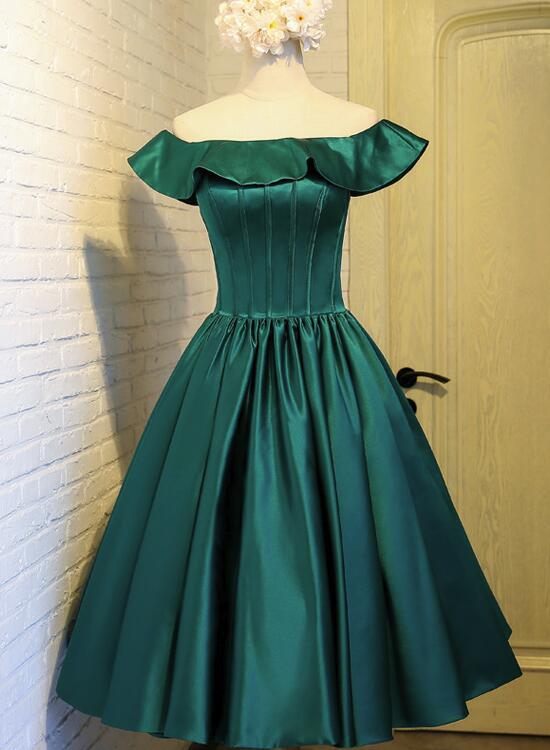 Dark Green Off Shoulder Vintage Evening Party Dress, Classical Party Dress, Formal Dress