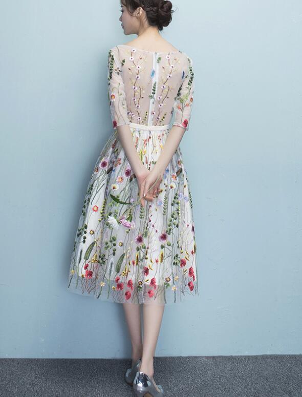 Lace Floral Elegant 1/2 Sleeves Knee Length Round Neckline Party Dress Cutedressy Lace Floral Elegant 1/2 Sleeves Knee Length Round Neckline Party Dress Cutedressy