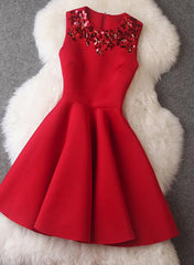 Red Gorgeous Short Sleeveless Women Dress with Sequins, Cute Women Dresses