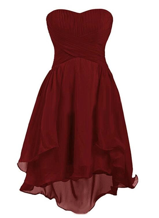 Wine Red Chiffon Sweetheart Simple Short Wedding Party Dress, Pretty Chiffon Knee Length Formal Dress