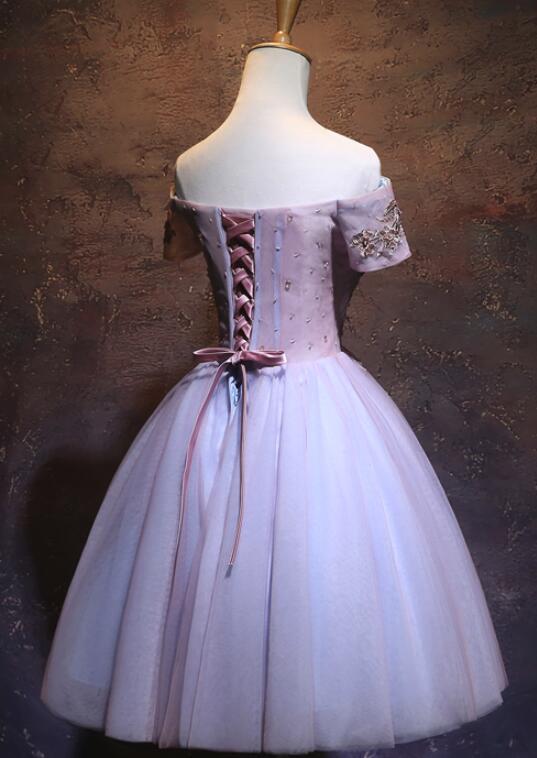 Off Shoulder Tulle Ball Homecoming Dress, Cute Applique Party Dress, Graduation Party Dress