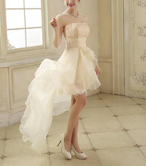 Organza and Lace Champagne High Low Homecoming Dresses, Lovely Formal Dress, Cute Party Dress