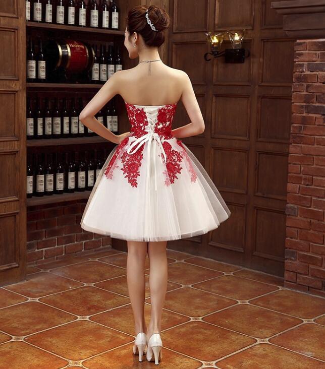 Red Lace Applique Beautiful Graduation Party Dress, Lovely Short Formal Dress, Cute Party Dress