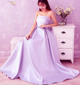 Beautiful Lavender Scoop Satin Floor Length Prom Gowns, Prom Dress , Satin Formal Dresses