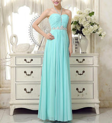 Light Blue Beaded Halter Chiffon Floor Length Party Dress, Prom Dress , Formal Gowns, Party Dress