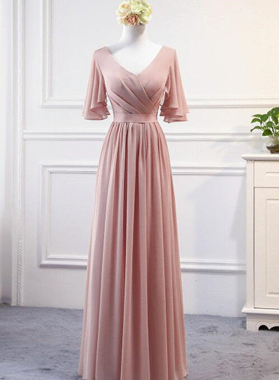 Pink Chiffon Bridesmaid Dresses 2018, Long Formal Gowns, Pink Party Dresses