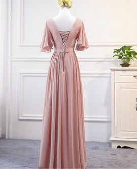 Pink Chiffon Bridesmaid Dresses 2018, Long Formal Gowns, Pink Party Dresses