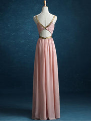 Simple Pretty New Style Pink Bridesmaid Dresses, Pleated Party Dresses Golden Belt Formal Gowns
