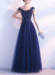Navy Blue Long Prom Dress, Formal Gowns, Lovely Party Dresses