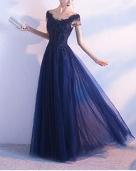 Navy Blue Long Prom Dress, Formal Gowns, Lovely Party Dresses