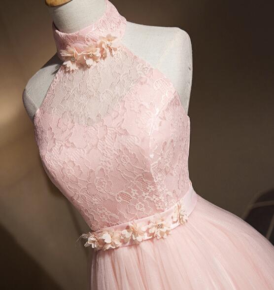 Light Pink Halter Tulle and Lace Lovely Knee Length Formal Dress, Cute Cutedressy Light Pink Halter Tulle and Lace Lovely Knee Length Formal Dress, Cute Cutedressy