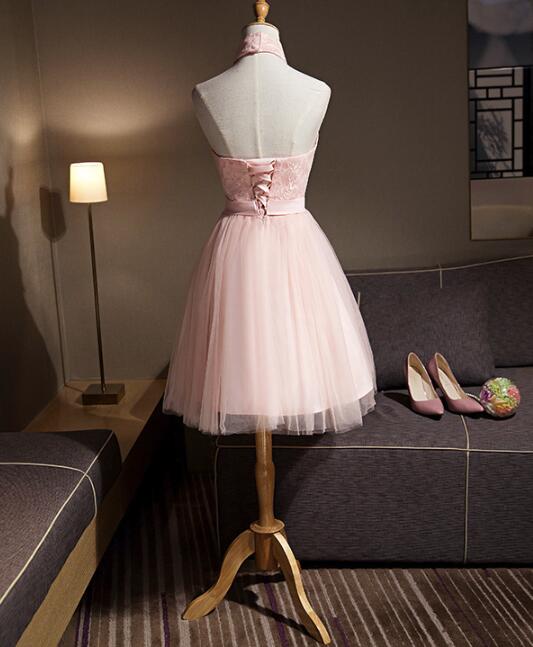 Light Pink Halter Tulle and Lace Lovely Knee Length Formal Dress, Cute Cutedressy Light Pink Halter Tulle and Lace Lovely Knee Length Formal Dress, Cute Cutedressy