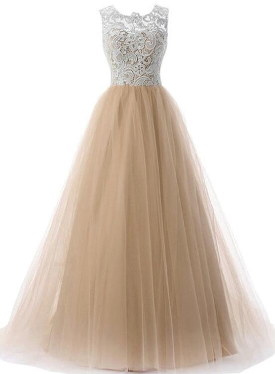 Lace and Tulle Elegant Formal Gowns , Beautiful A-line Party Dress