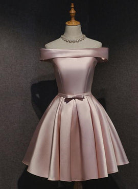 Pink Off Shoulder Homecoming Dress, Pink Party Dress , Cute Satin Dress
