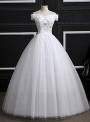Off Shoulder Wedding Gowns, Pretty White Sweet 16 Dresses, Formal Gowns