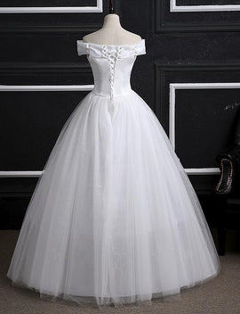 Off Shoulder Wedding Gowns, Pretty White Sweet 16 Dresses, Formal Gowns