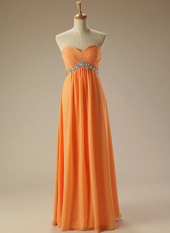 Coral Simple Chiffon Beaded Long Prom Dress , Pretty Formal Dresses, Long Party Dress
