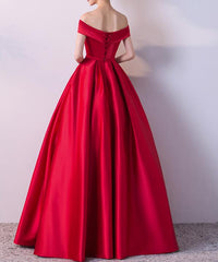 Red Gorgeous Satin Off Shoulder Prom Gown, Red Party Dresses, Formal Dresses