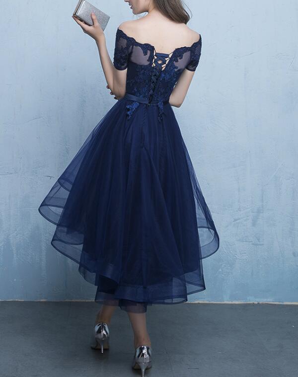 Navy Blue Cute Lace-up Prom Dress , Lovely Party Dress, Blue Homecoming Dress
