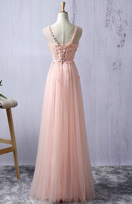 Light Pink Round Neckline Flowers Cute Floor Length Prom Dress, Weddin Cutedressy Light Pink Round Neckline Flowers Cute Floor Length Prom Dress, Weddin Cutedressy