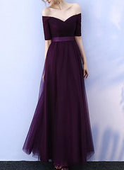 Grape Short Sleeves Bridesmaid Dress, Sweetheart Formal Dress, Prom Dress