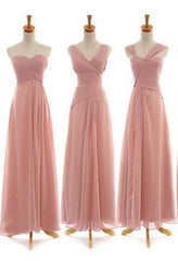 Dark Pink Chiffon Long Mismatch Bridesmaid Dresses, Lovely Wedding Party Dress