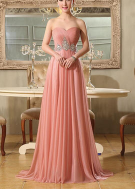 Lovely Pink Chiffon Beaded Floor Length Party Dress, Prom Dress , Pink Party Gown