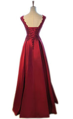 Dark Red Satin Floor Length Prom Dress, Beautiful Prom Dress, Red Formal Gown
