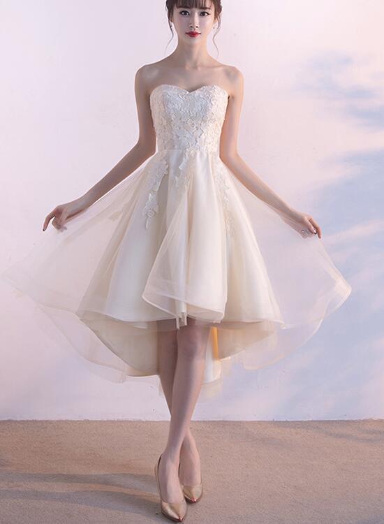Lovely Sweetheart Champagne Tulle Party Dress, Cute Teen Junior Party Dress