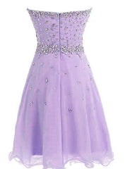 Beautiful Lavender Short Beaded Junior Prom Dress, Cute Party Dress