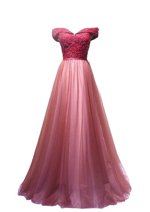 Red Tulle Sweetheart Lace Applique Evening Gown, Lovely Prom Dress