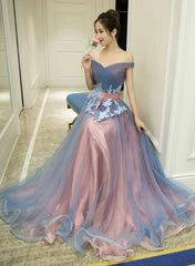 Charming Tulle Off Shoulder Sweetheart Junior Party Dress, Formal Dress with Applique