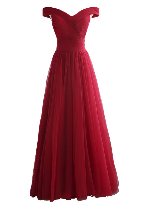 Wine Red Off Shoulder Floor Length A-line Party Dress, Charming Prom Gowns, Party Dress