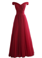 Wine Red Off Shoulder Floor Length A-line Party Dress, Charming Prom Gowns, Party Dress