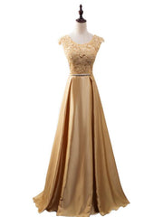 Elegant Satin and Lace V Back Prom Gown with Bow, Charming Evening Gown