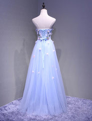Sweetheart Light Blue Flowers Floor Length Party Dress, Charming Formal Gown