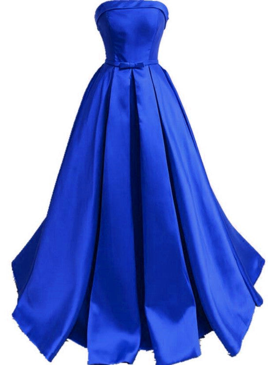 Royal Blue Satin Long Formal Gown , Satin Handmade Charming Prom Dress