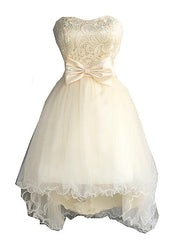 Lovely Champagne Sweetheart High Low Tulle and Lace Party Dress, Teen Cute Party Dress