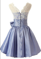 Lovely Light Blue Taffeta with Lace Applique Wedding Party Dress, Blue Bridesmaid Dress