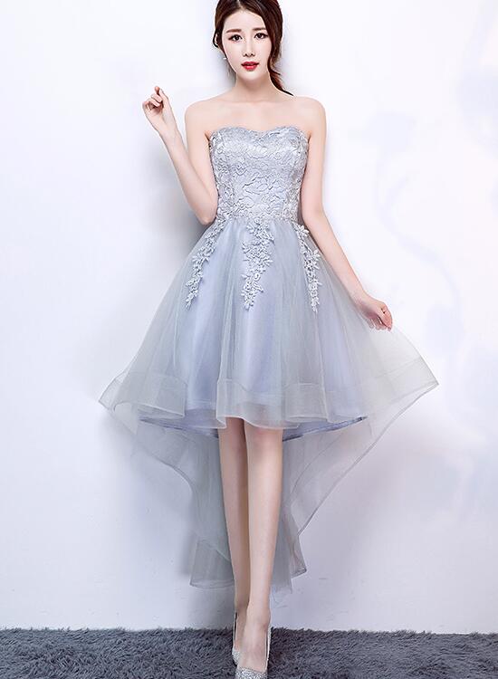 Grey Lace Sweetheart Party Dress, Party Dresses , Formal Dresses
