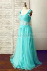 Mint Blue Chiffon and Tulle Beaded Handmade Formal Dress, Prom Dresses
