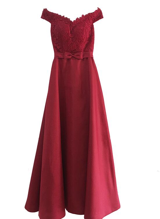 Red and Lace Satin Party Dress, Beautiful Prom Dresses