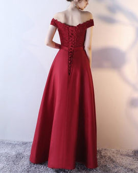 Red and Lace Satin Party Dress, Beautiful Prom Dresses